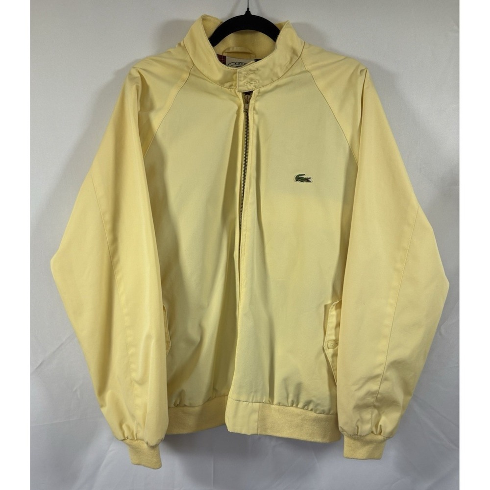 izod‎ lacoste jacket size L vintage logo full zip golf yellow plaid lining
